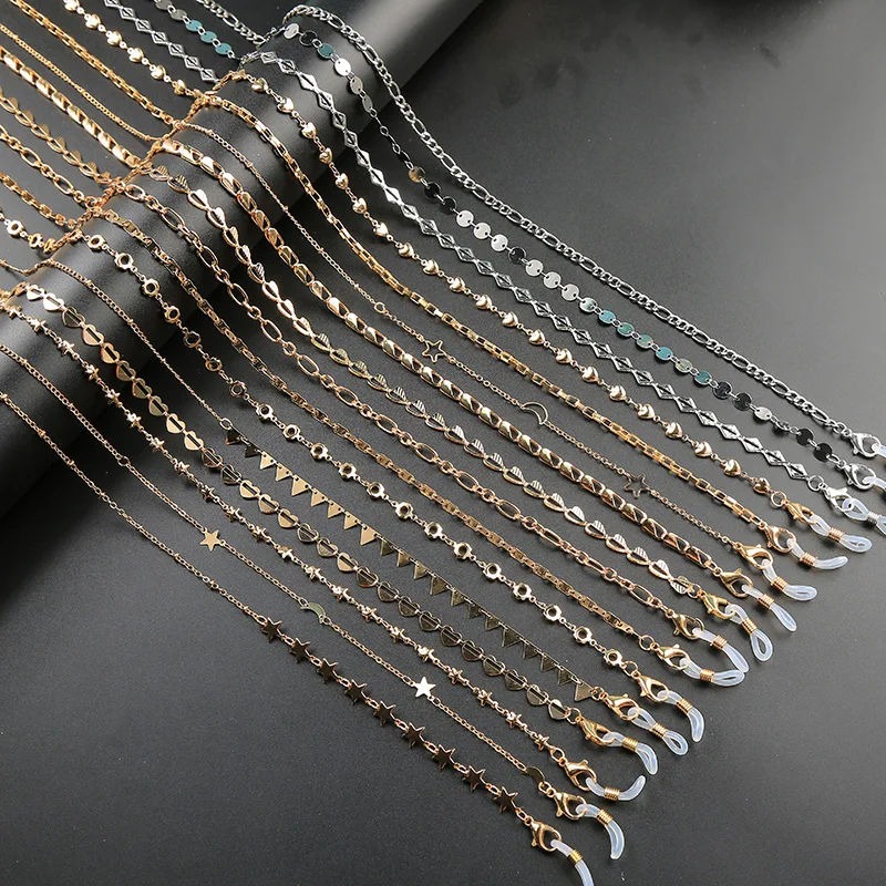 Цепочки kissme для солнцезащитных очков женские, базовые металлические цепи разных форм, золотистые и Серебристые аксессуары, 2021
