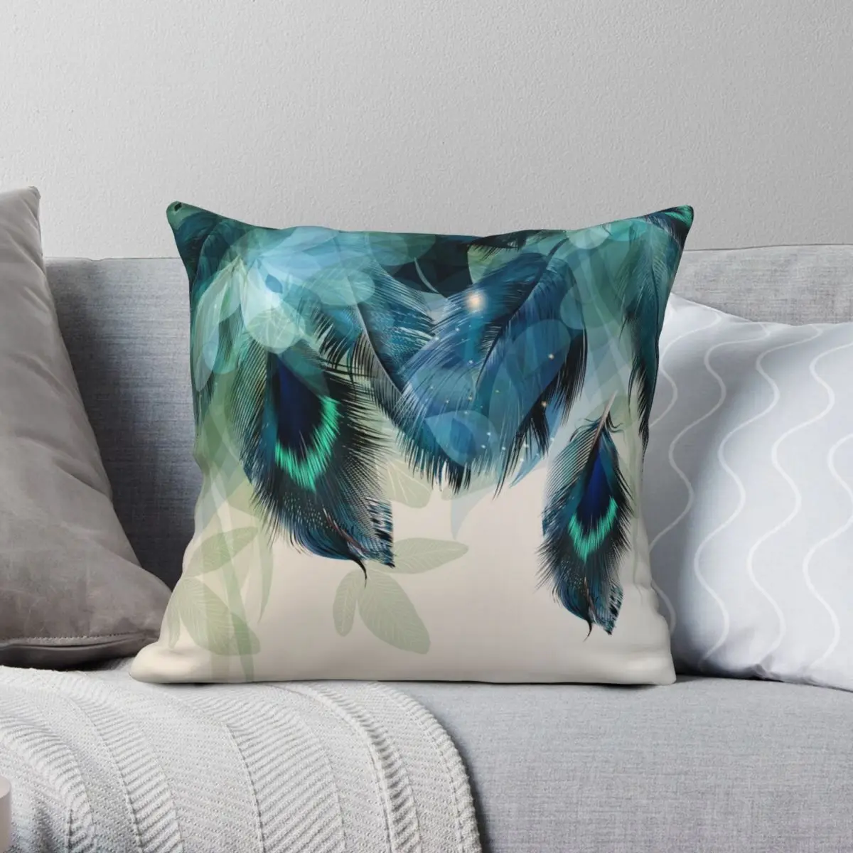 Наволочка с павлиньими перьями квадратной подушкой полиэстеровый льняной