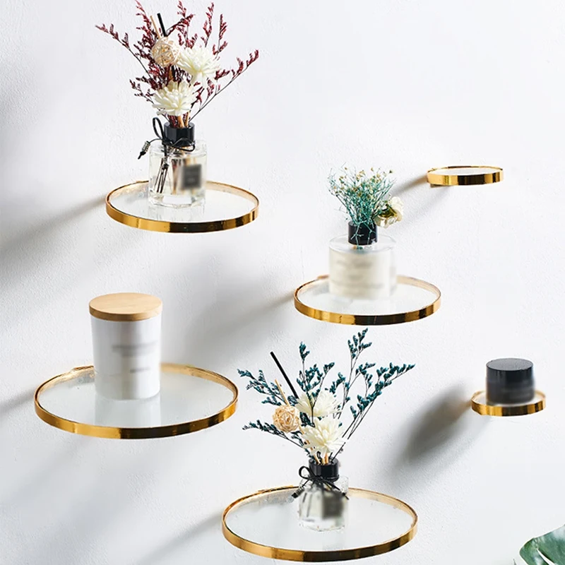 

Round Glass Iron Wall Hanging Platform for flower Pot Coffee Shop Wall Decoration For Coffee Shop Bookstore Cake Shop
