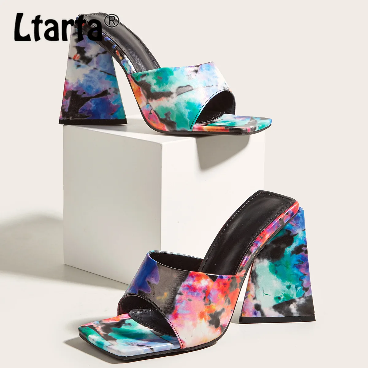 

LTARTA Color Matching Square Toe Sandals 2022 Summer New Women's Shoes Fashion Color Casual Wear High-heeled Slippers CWF