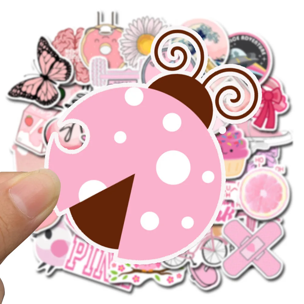 Pegatinas de grafiti para port&aacute;til, juguetes decorativos impermeables de dibujos animados, peque&ntilde;os y bonitos, color rosa, 10/30/50 Uds., venta al por mayor-5