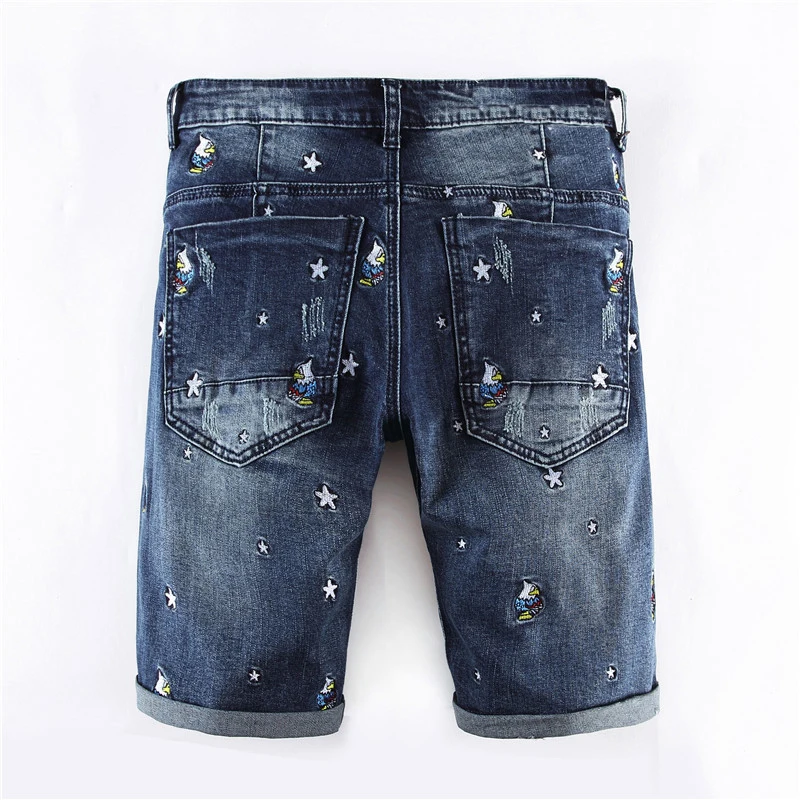 Шорты мужские джинсовые стрейчевые модные повседневные зауженные прямые капри с