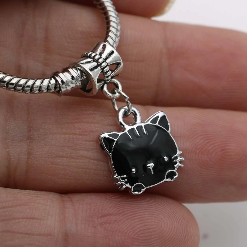 

5Pcs Silver Plated Enamel Cat Charm Beads fit Pandora European Bracelets Jewelry Making Findings Accessories DIY