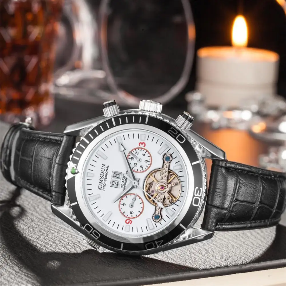 

Kimsdun Luxury Fashion Sports Men's Automatic Mechanical Watch Leather Top Quality Tourbillon Waterproof Male Clock reloj hombre