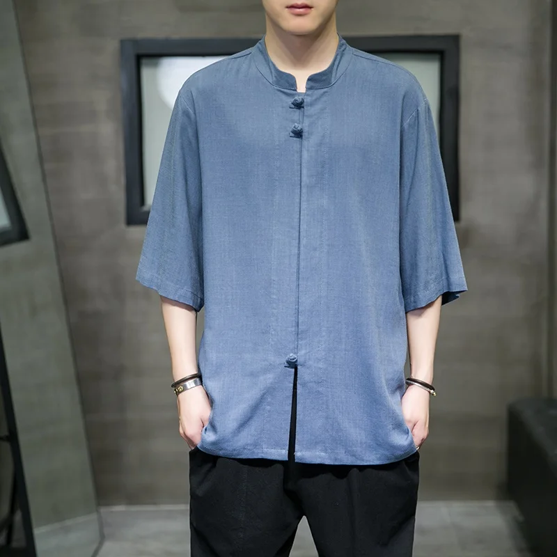 

Summer Chinese Style Hanfu Men Short Sleeve Cotton T-Shirt Kung Fu Tai Chi Tee Tops Zen Tea Art Qipao Shirt Casual Blouse KK3750