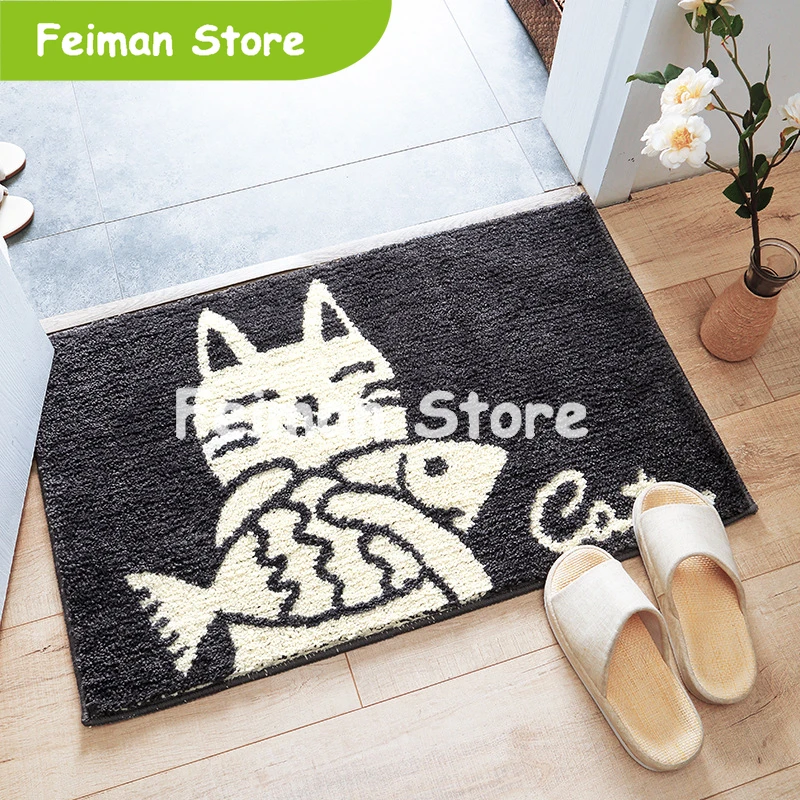 Скандинавский мультфильм внутренний входной коврик Флокирование милый Кот