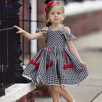 humor bear summer girls dress brand new plaid bow lace sling sleeve student dress party princess kids childrens clothing