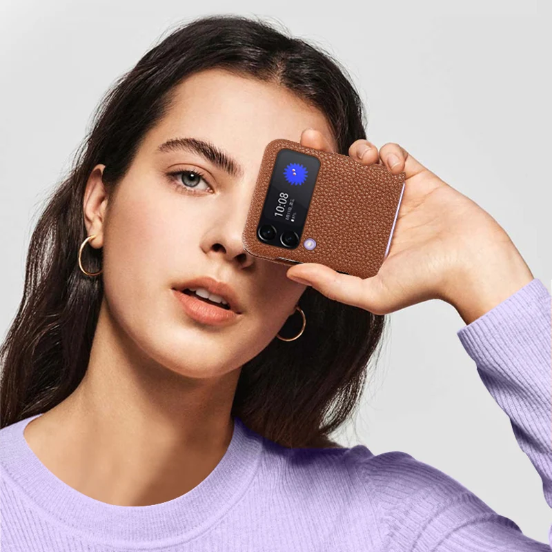 LANGSIDI Luxury Genuine Leather phone cases For Samsung Z flip 3 4 5G Funda Protective Shockproof cover For galaxy z flip 4 case