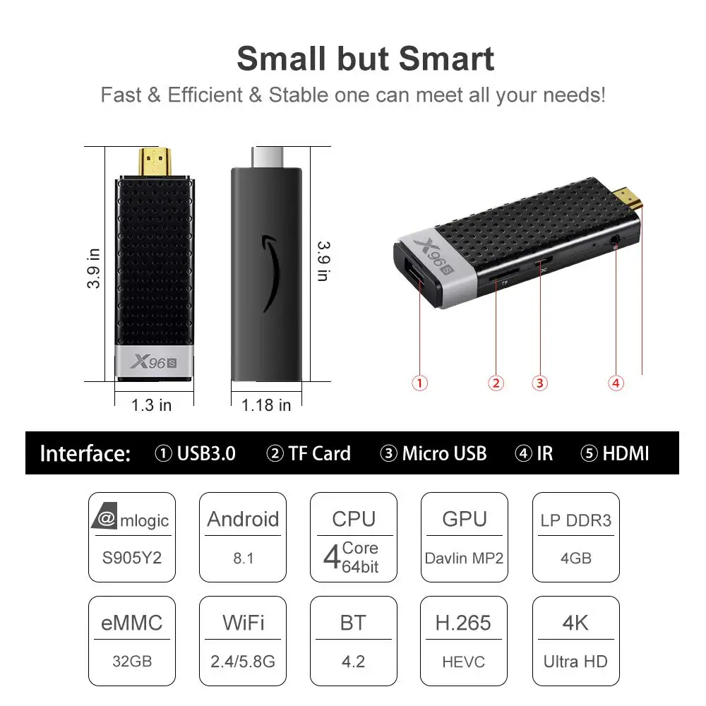 Новый X96S Smart Tv Stick Amlogic s905Y2 Android 8 1 DDR3 2 4G/5G WI FI 2G16G 4K мини ПК Media Player X96 Макс Бесплатная