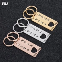 fils2021 trend personality stainless steel keychain engravable name rectangular hollow love pattern keychain couple jewelry gift