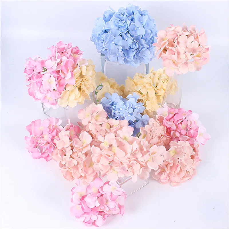 

10pcs / lot Colorful Decorative Flower Head Artificial Silk Hydrangea DIY Home Party Wedding Bow Background Wall Decorative
