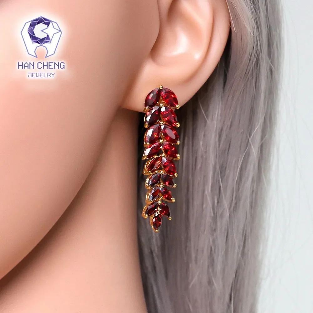 HanCheng Новая мода Роскошные золотые листья Висячие драгоценные камни циркон CZ