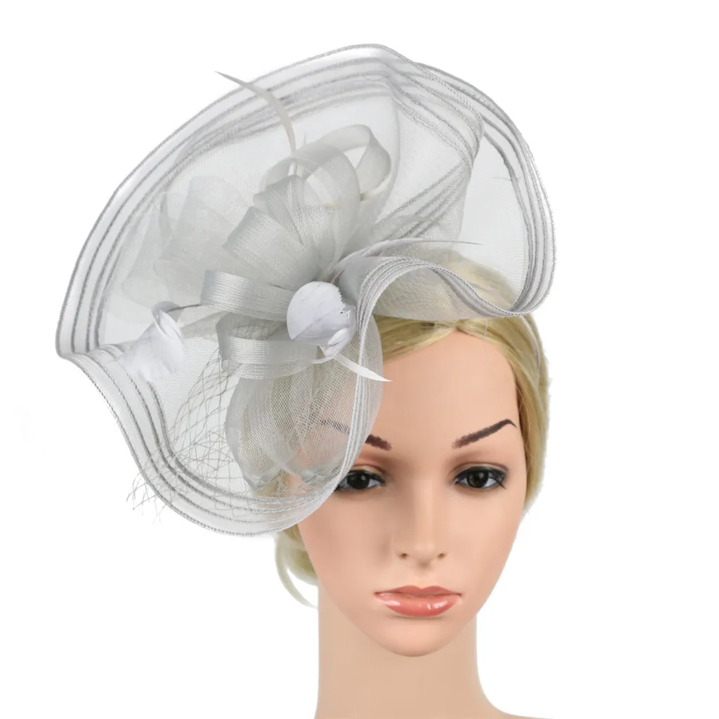 Женский зажим для волос Большая Элегантная шляпка с цветами и перьями аксессуар