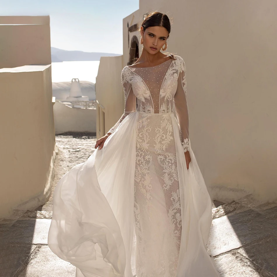 

Sexy Elegant Wedding Dress With Tulle And Boat Neck Tie Card Shoulder Strap High Slit Side Bridal Gown Large Size Customization