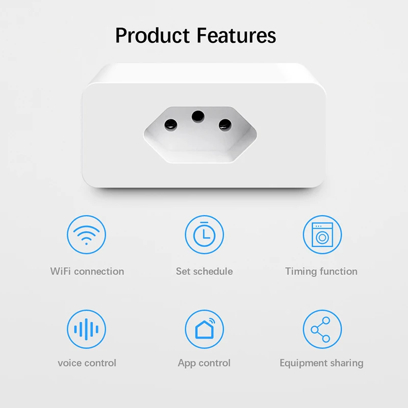 

Newest WiFi Smart Plug 16A 220V Brazil Adapter Tuya Wireless Remote Voice Control Power Monitor Timer Socket For Alexa Google