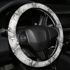 Car Steering Wheel Cover Leather Snake Grain Auto Wheel Hub Cases Protector Rubber Handle Cover Interior Accessories For Men