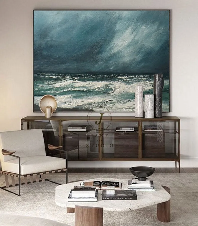 

Большая настенная абстрактная живопись, картина для океана, большая картина с небом и морем, картина маслом на голубом уровне, для гостиной, ...