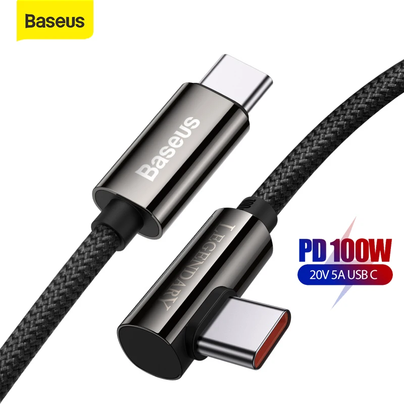 Baseus 100W Cable USB C Type-C 5A PD Fast Charging Cable Data Cable 90 Degree Elbow Game Charging Cable for Samsung Xiaomi
