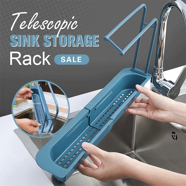 

Telescopic Sink Storage Rack Kitchen Shelf Organizer Soap Sponge Holder Drain Rack Adjustable Storage Basket Gadgets Accessories