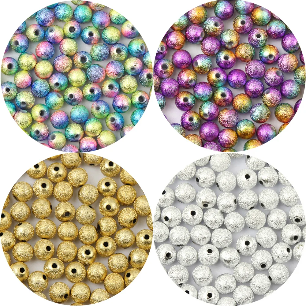 

6/8/10/12mm Mixed/Gold/Rainbow/Silver Plated Stardust Acrylic Beads Round Ball Spacer Beads For Jewelry Making Charms Findings