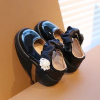 toddlers girls leather shoes black beige for party wedding children flats princess sweet with pearls autumn fashion kids shoes