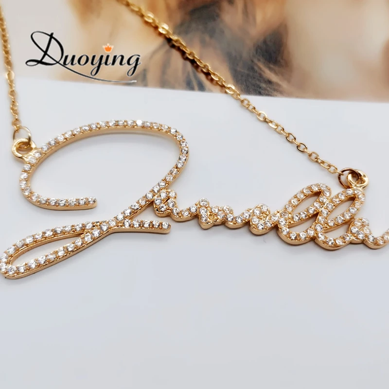 Duoying Crystal Pendant Necklace for Women Stone Chain Zirconia Necklaces Women Personalized Necklace with Names Initial Letters
