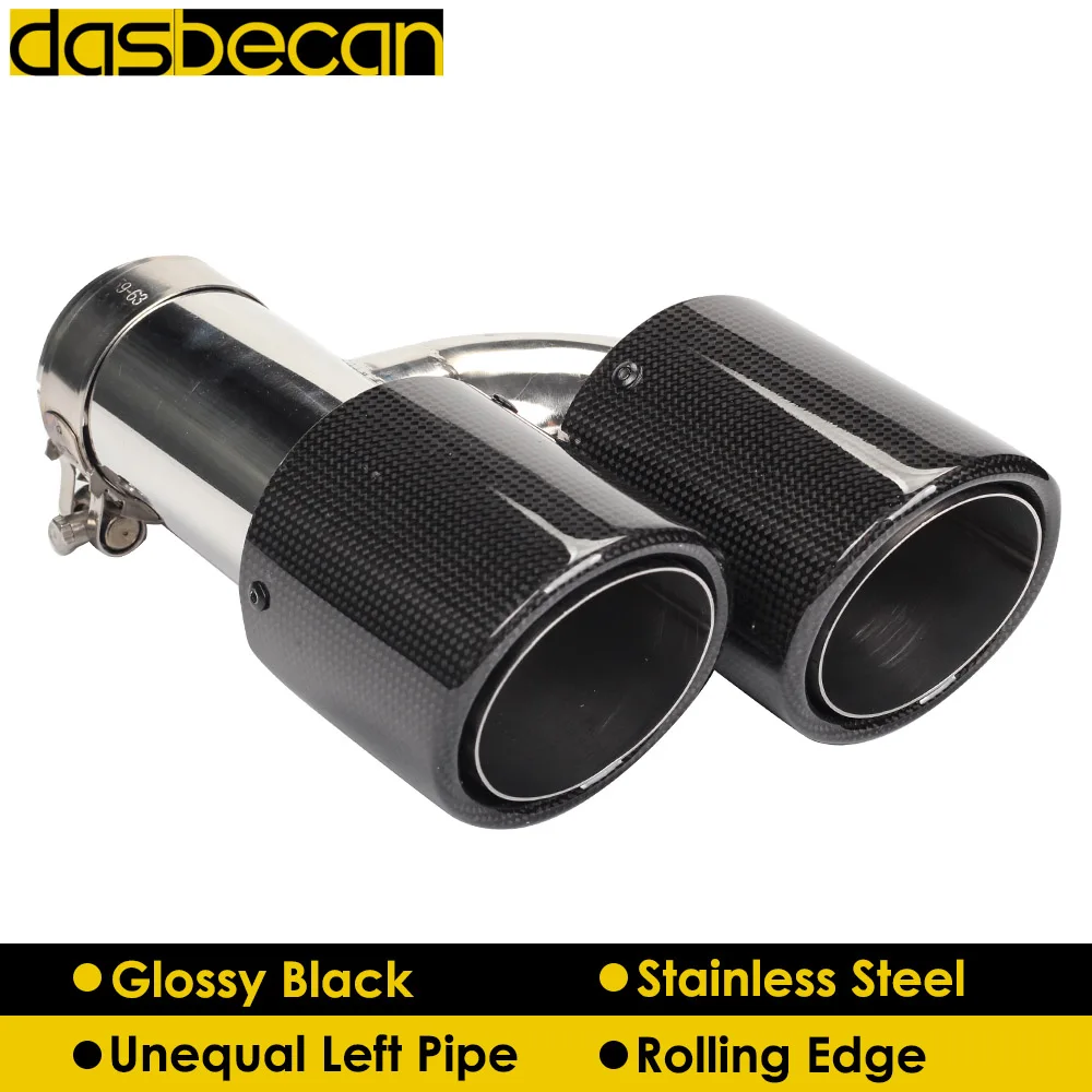 

Dasbecan H Model Unequal Glossy Carbon Fiber Exhaust Pipe Car Dual Muffler Stainless Steel Exhaust Tips Left End Tip Universal