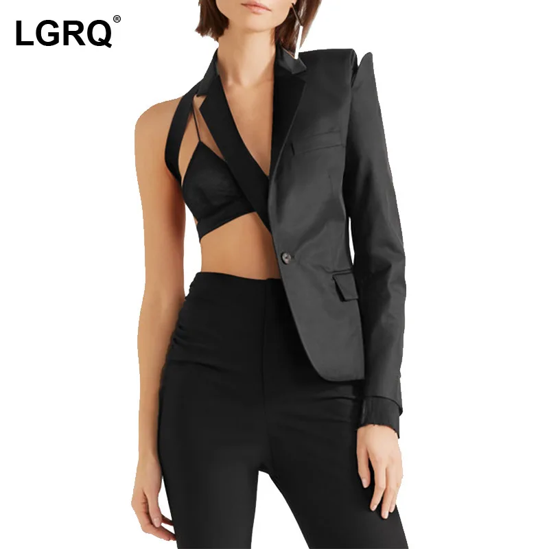 

Женский блейзер на одно плечо LGRQ, Черный Повседневный блейзер с отложным воротником и длинным рукавом, Осень-зима 2021, 19D1286