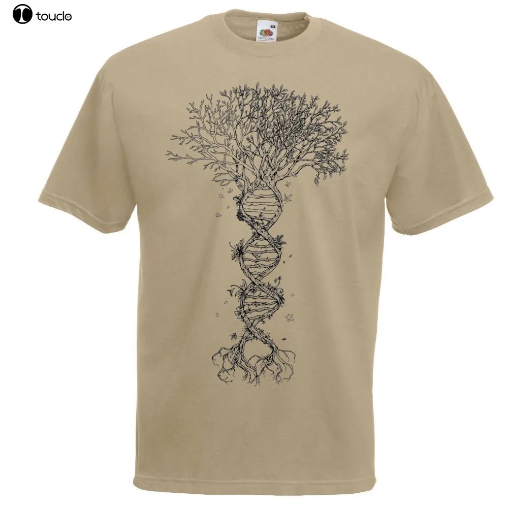 

High Quality Cotton Casual Brand Mens Khaki Tree Of Life Dna T-Shirt Human Genetic Code Sacred Geometry Top movie Tee