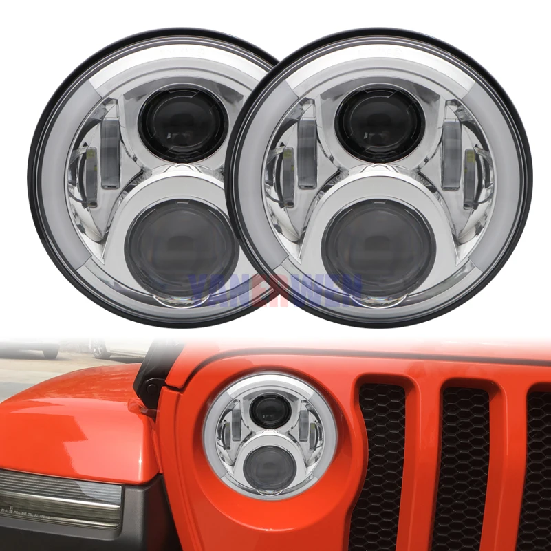2 шт. 7 дюймов круглые светодиодные фары высокий низкий пучок DC12v 24v для джипа Wrangler