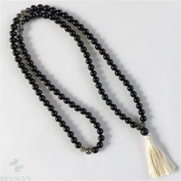 6mm black agate knotted tassel 108 bead mala necklace fancy cuff elegant spirituality bless chakra healing classic wristband