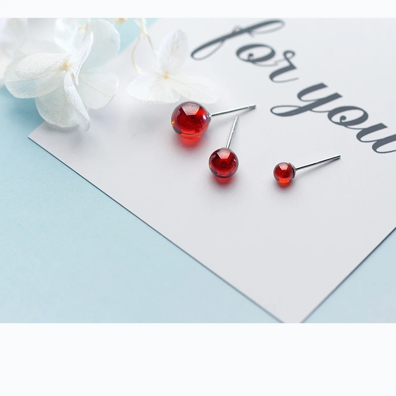 Женские серьги гвоздики из серебра 925 пробы с красным камнем|Серьги-гвоздики| |