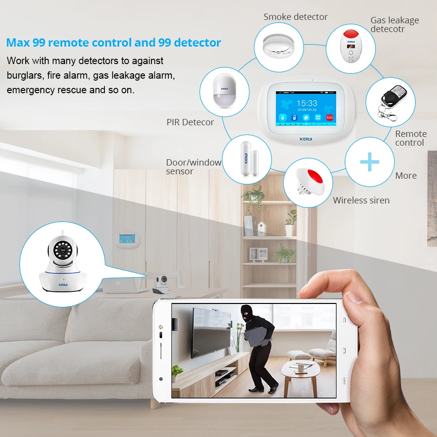 KERUI K52 WIFI GSM сигнализация 4 3 дюймовый TFT цветной дисплей сенсорный экран IOS Android