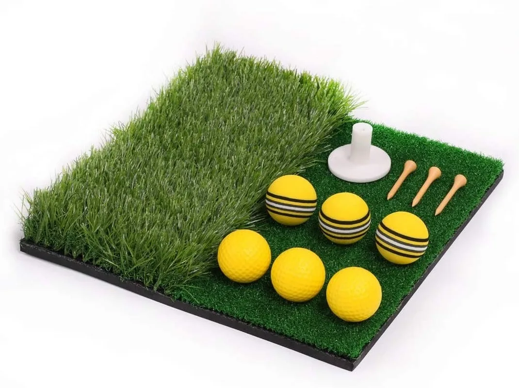 

Dual Surface Turf Golf Practice Hitting Mat Portable Golf Hitting Mat Rubber Tee Holder and 6 Golf Practice Balls Included