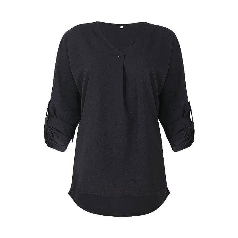 

NewSpot Autumn New European And American Fashion Solid Color V-Neck Long Sleeve Casual Loose Shirt