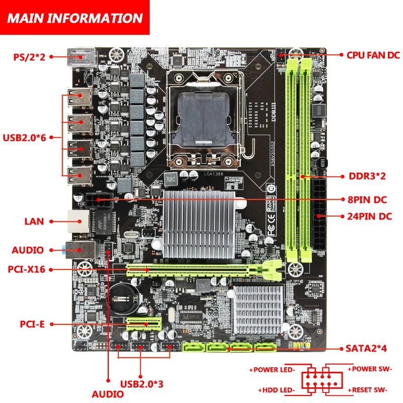X58 LGA1366 настольная материнская плата LGA 1366 M-ATX Gigabit Ethernet Поддержка DDR3 REG ECC Серверная память и процессор intel Xeon