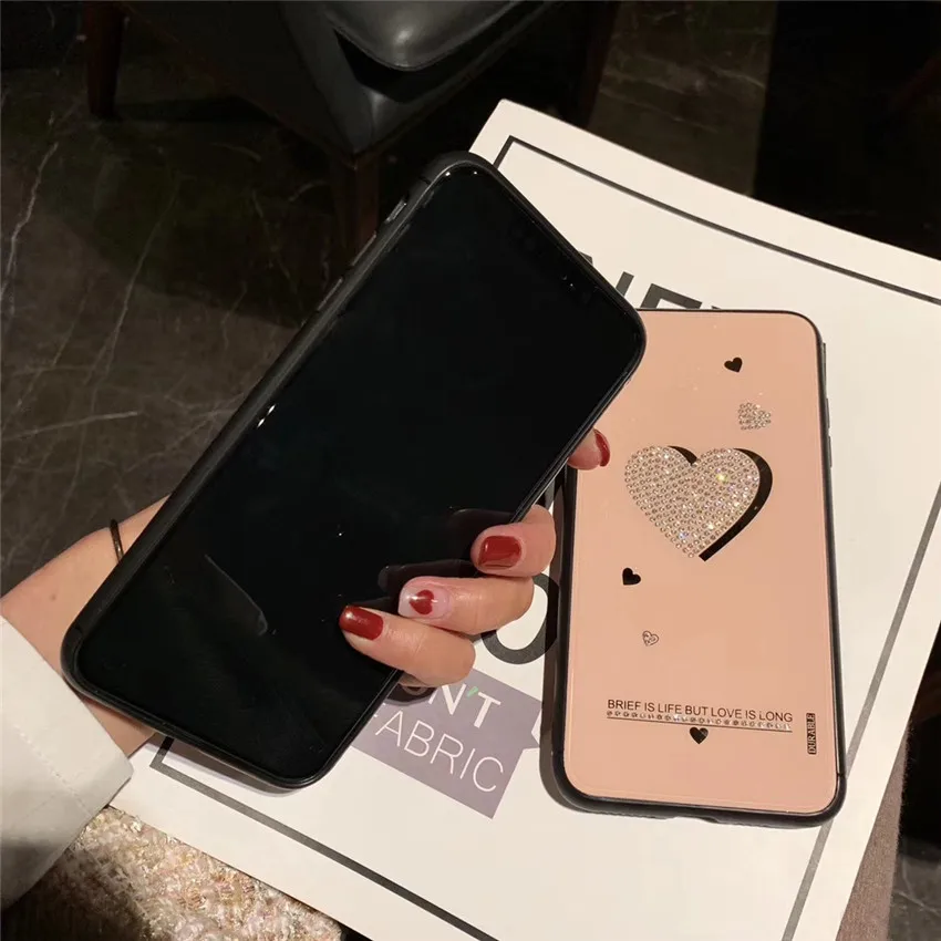 Чехол для iPhone 7 6s 8 Plus 6 X Xs Xr Max блестящий чехол со стразами с сердцем защитная