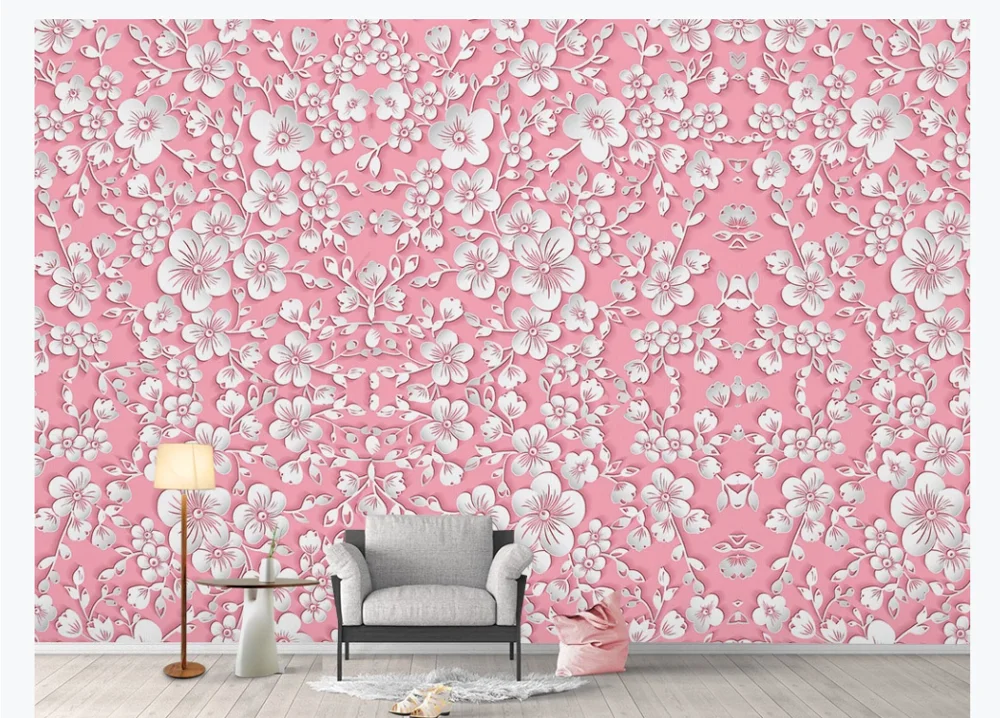 Фотообои на заказ Розовые романтические трехмерные маленькие цветы принцесса