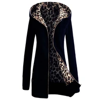 women leopard coats autumn winter fashion long sleeve zipper warm thick hoodies sweatshirts female streetwear oversized jacket
