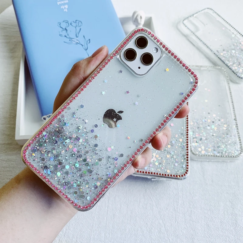 Мягкий прозрачный силиконовый чехол из ТПУ для iPhone 6 6s 7 8 Plus 10 X XS XR 11 Pro Max блестящий