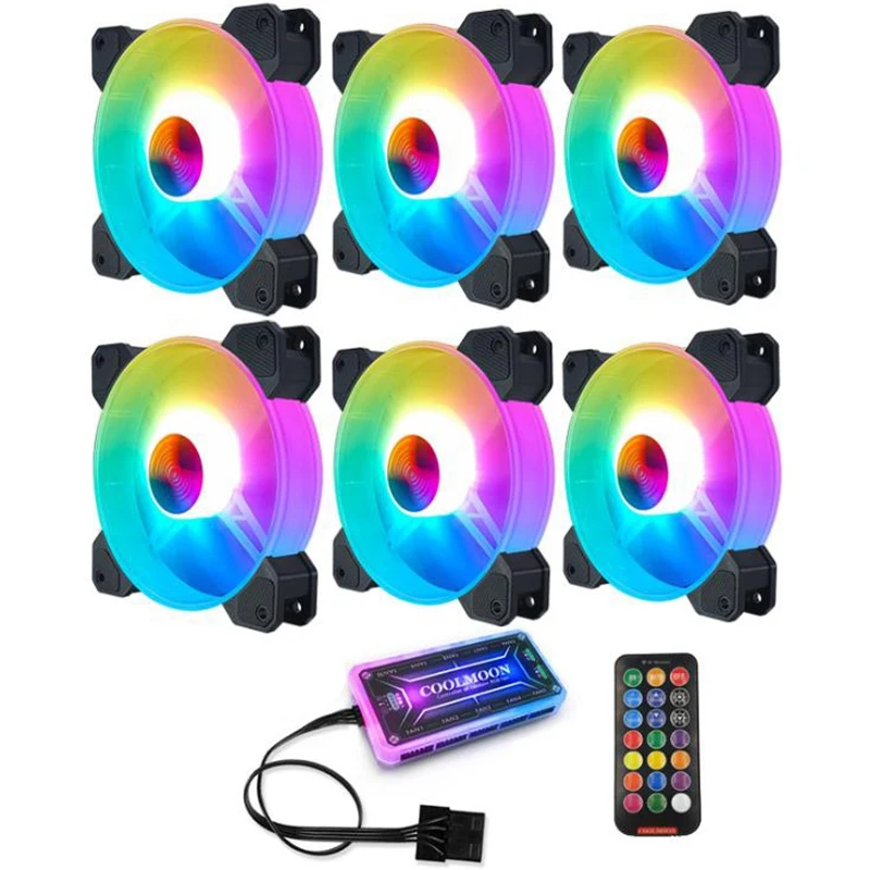 COOLMOON F-YH Computer Case PC Cooling Fan RGB Adjust 120mm Quiet + IR Remote New Cooler CPU 6Pcs | Компьютеры и офис