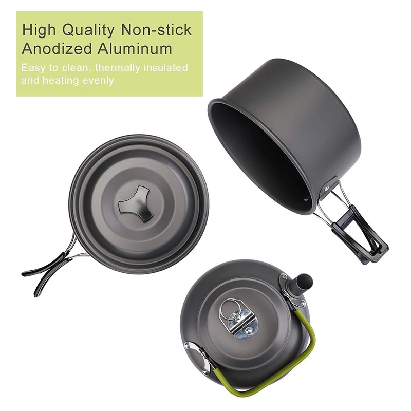 

latest Hot new Camping Cookware Set Tableware Equipment Outdoor Teapot Frying Pan Boiling Pot Travel Utensils Picnic Supplies