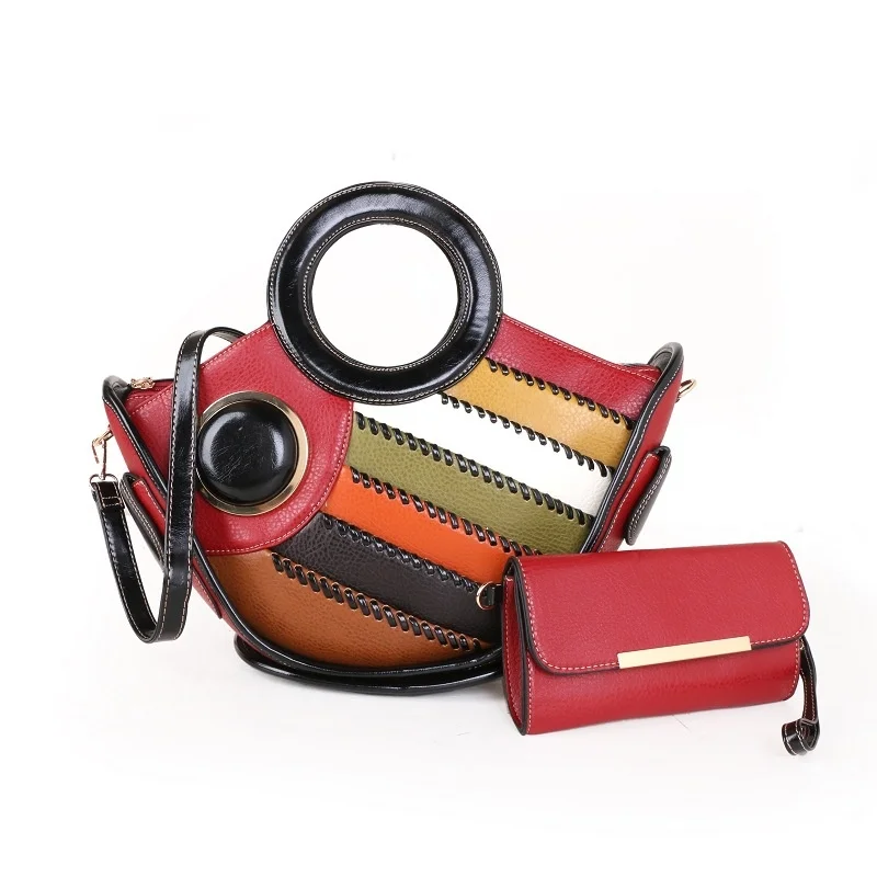 

2021 women's bag color small fish shaped big bag women's single shoulder oblique cross splicing round handle bag