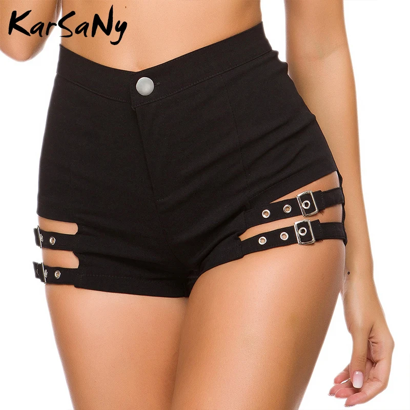 Женские мини-шорты KarSaNy черные с высокой талией эластичные летние 2020 | Женская