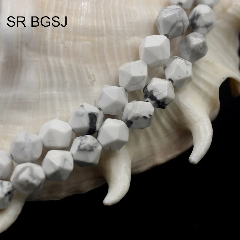Бесплатная доставка 8 мм граненые круглые полигональные Howlite белый камень