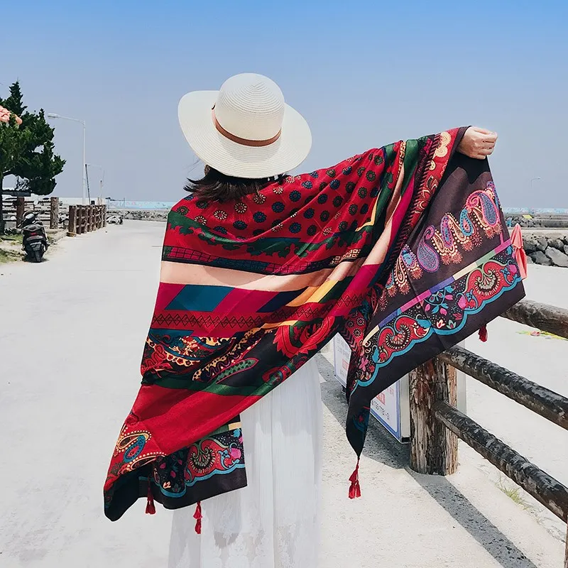 

TT Red Ethnic Style Beach Towel 2021 New Scarf Fashion Shawl Cape Western Style Shoulder Scarf