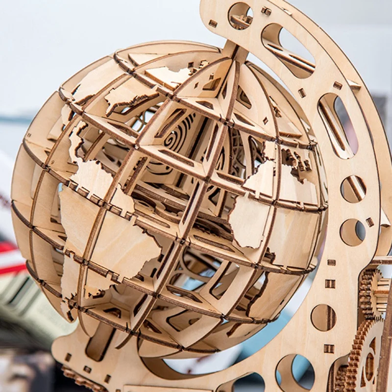 

Wooden Globe Puzzle 3D DIY Mechanical Drive Model Transmission Gear Rotate Assembling Puzzles Home Office Decoration Toys