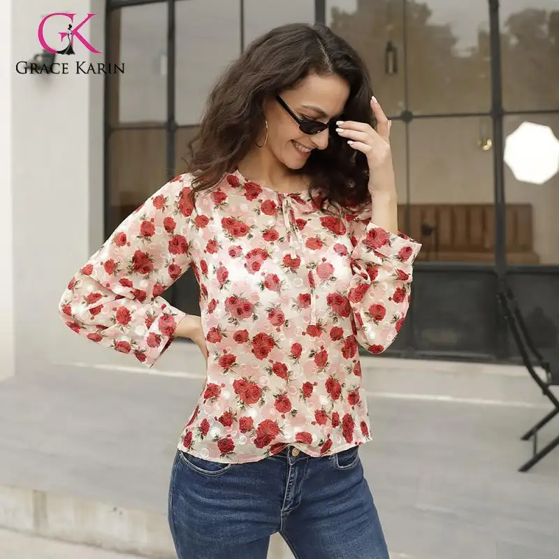 Женская блузка с круглым вырезом принтом | одежда