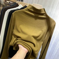 womens casual spring autumn warm turtleneck long sleeve t shirt streetwear solid color slim t shirt ladies bottoming tees top