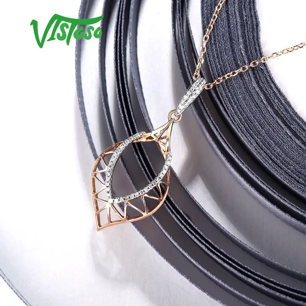 VISTOSO Gold Pendants For Women Authentic 14K 585 Rose Sparkling Round Diamond Simple Elegant Wedding Band Fine Jewelry | Украшения и